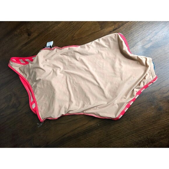 DKNY One-Shoulder Coral & Beige Striped Swimsuit Size 10 Nylon/Spandex - Picture 12 of 12